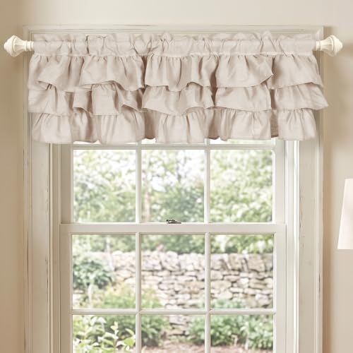 FUANGUI Ruffled Valance Curtain 42" W x 18" L Pleated Kitchen Valance - color: Beige, size: 42"W x 18"L (Pack of 1)