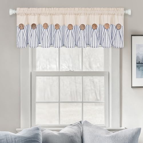 ASPMIZ Farmhouse Valances for Windows, Beige+Blue, 60x14 Inches, 1 Panel - color: Beige&blue, size: 60"W x 14"L (Pack of 1)