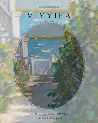 VIYYIEA Gold Framed Coastal Garden Wall Art Canvas Painting, 13×16 Inch - color: Coastal Garden Painting, size: 16"L x 13"W