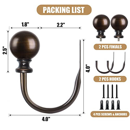 KAMANINA Curtain Holdbacks 2 Pack Wall Mounted with Bronze Round Finials - color: Antique Bronze