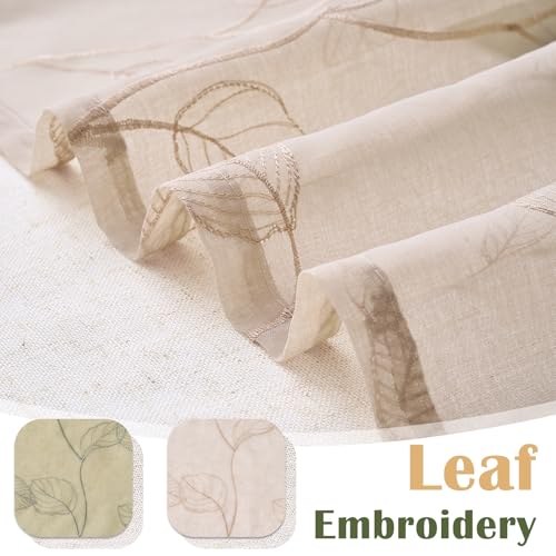 jinchan Linen Valance Curtain Beige Sheer Leaf Embroidered 18 Inch 1 Panel - color: Leaf Beige