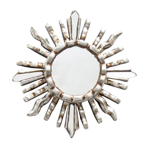Peruvian Sunburst Small Wall Mirror 6" - Handmade Antique Silver Leaf on Mohena Wood - Vintage Round Decorative Mirror for Gallery Wall (Silver)