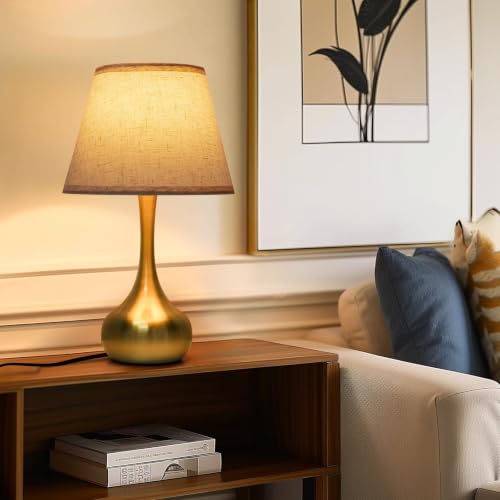 ONEWISH Touch Table Lamp for Bedroom, 3-Way Dimmable Gold Bedside Lamps for Nightstand with Fabric Shade,17.32'' Desk Lamp for Kids Reading, Home Office - color: Beige Linen Mushroom Shade & Gold Base