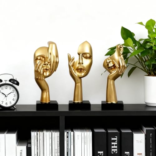 3 Pcs Thinker Statue,Modern Home Sculptures,Figurine for Bookshelf - color: 3 Pcs Gold-2