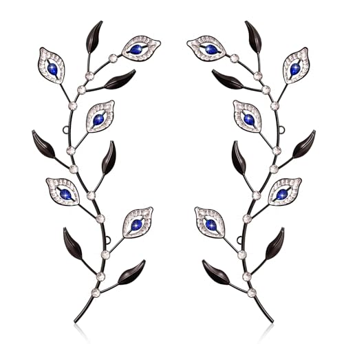 sxnzequnze 2 Set Metal Tree Leaf Wall Art for Home Decor Living Room Bedroom Dining Room Bling Rhinestone, 3D, Iron Branch Hanging Leaf Sculpture Art Pieces -Black Leaves Blue 16.5in*6.7in - color: Black Leaves Blue