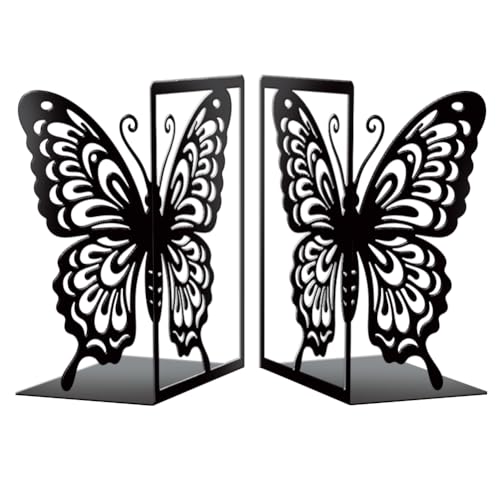 Peacoblue 5.5"x4.3"x8.3" Metal Bookends, Heavy Duty Book Ends for Shelves - style: Butterfly