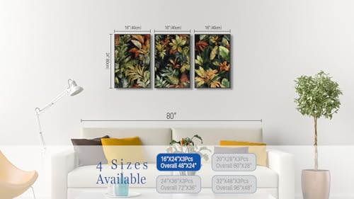 Large Framed Tropical Botanical Wall Art, Jungle Leaf Green, 16"x24"x3 - color: green, size: 16" X 24" X 3pcs Framed