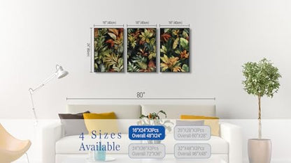 Large Framed Tropical Botanical Wall Art, Jungle Leaf Green, 16"x24"x3 - color: green, size: 16" X 24" X 3pcs Framed