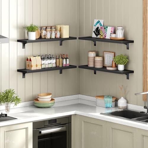 HOOBRO Floating Shelves for Wall, 23.6" Wall Mounted Shelves Set of 2 - color: Black, size: 23.6 Inches