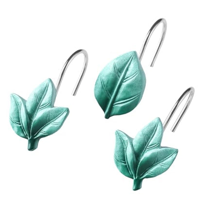 Teal Plant Leaf Shower Curtain Hooks,Eucalyptus Bathroom Decor,12PCS - color: Teal