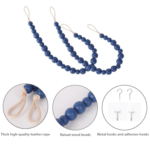 Boho Wood Bead Curtain Tiebacks Curtain Holdbacks with Hooks - color: Navy Blue