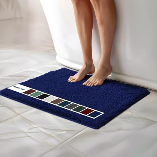 Muddy Mat® | Chenille Bathroom Rugs Quick Dry Microfiber Mats Non Slip Washable, Extra Thick, Soft and Highly Absorbent Bath Mats for Bathroom, Kitchen, and Shower Floor - Navy Blue 19"x30" - color: Navy Blue, size: 19" x 30"