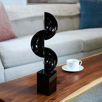 Deco 79 Crystal Geometric Decorative Sculpture Abstract Two-Tone Home Decor Statue with Stacked Semi Circles, Accent Figurine 5" x 4" x 18", Black