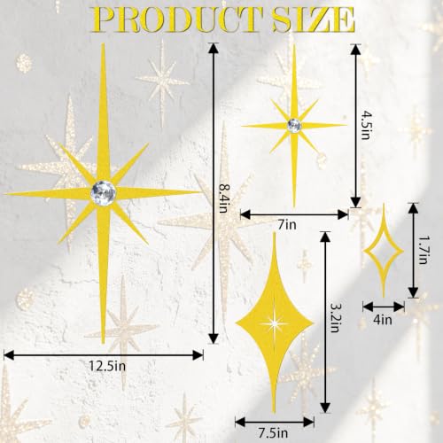 Bnesi 8 PCS Gold Wall Decor with Gold Stars,Diamond Studded Metal Wall Art - color: Gold diamond