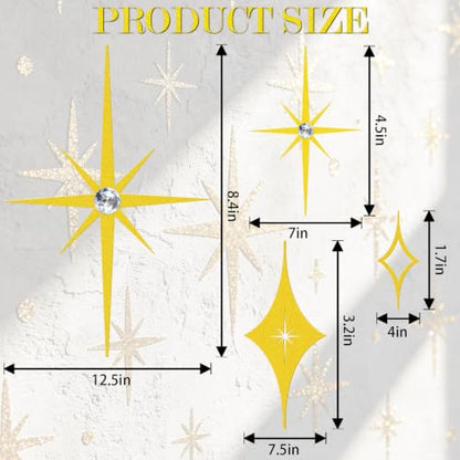 Bnesi 8 PCS Gold Wall Decor with Gold Stars,Diamond Studded Metal Wall Art - color: Gold diamond