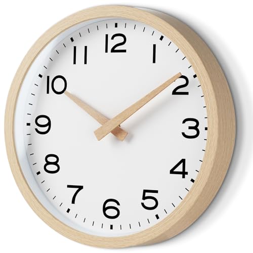 AKCISOT 14 Inch Wall Clock, Silent Battery Operated Analog Clock, Natural - color: D_natural, size: 14 Inch