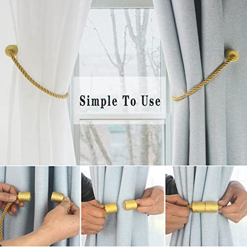 Magnetic Curtain Tiebacks Decorative Holdbacks Rope Tie Back Drapes Hangtty - color: Gold