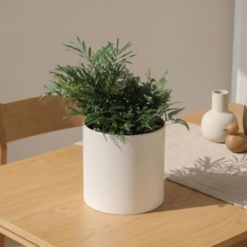 7 Inch Beige Metal Plant Pot with Drainage Hole, Indoor Outdoor - color: Beige