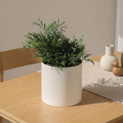 7 Inch Beige Metal Plant Pot with Drainage Hole, Indoor Outdoor - color: Beige