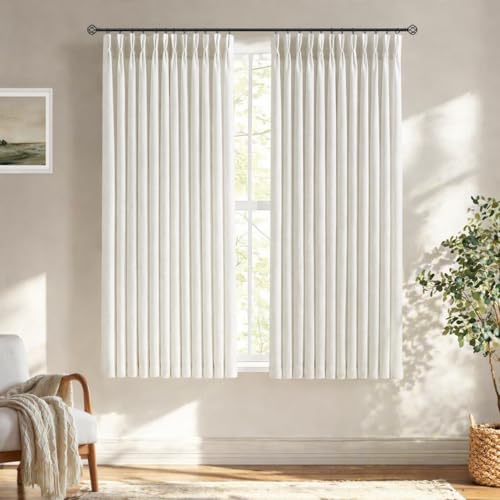 64 Inch Linen Curtains Pinch Pleated for Dining Room Living Room Natural Light Beige Birch Light Filtering Privacy Cottage Window Curtain Drapes Back Tab Hanging 2 Panels Set - color: Natural Linen, size: 40"W x 64"L (Pack of 2)
