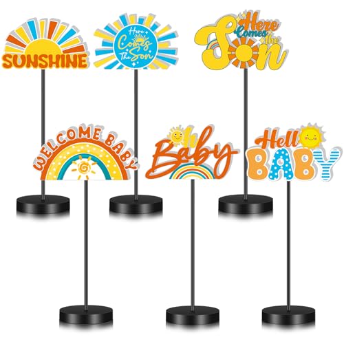 DoubleFill 6 Pcs Here Comes the Son Baby Shower Table Decoration - style: Here Comes the Son