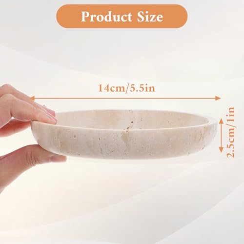 Natural Travertine Marble Jewelry Dish 5.5", Trinket Dish for Ring Earring Key, Ring Tray Gift for Woman Daughter (Beige Travertine)