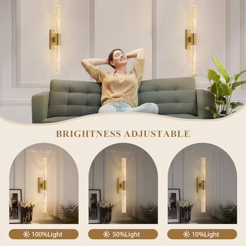 camuucci Battery Operated Wall Sconces Set of 2, Rechargeable Wall Lights - color: Gold, size: 20.9 Inches