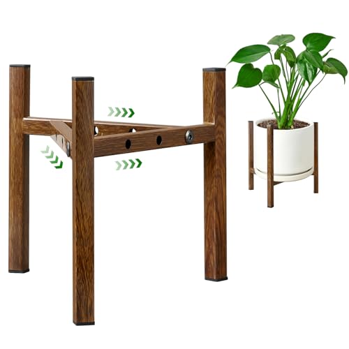 Airpark Adjustable Plant Stand Indoor, Metal Mid Century Modern Plants Stands, Stable Plant Holder Indoor Outdoor Corner, Fit 8 9 10 11 12 inch Pots,Brown Wood-Grain (Pot & Plant Not Included) - color: Brown Wood-Grain