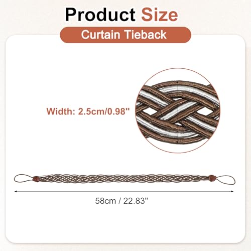uxcell 4Pcs Curtain Tiebacks, 58cm/23 Braided Drapery Holdback Holder Decorative Rope Tie Back, Dark Brown/Mixed Silver - color: Dark Brown