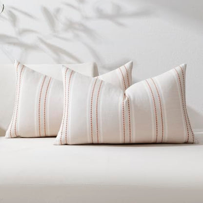 Hckot Terracotta Throw Pillow Covers 12x20 Set of 2 Striped Pillow Covers - color: Camel, size: 20" x 12" (Pack of 2)