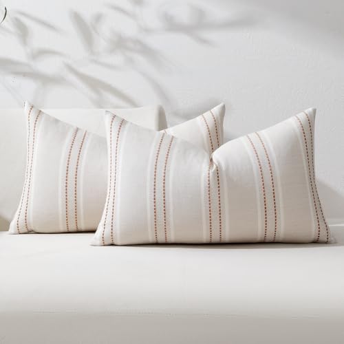 Hckot Terracotta Throw Pillow Covers 12x20 Set of 2 Striped Pillow Covers - color: Camel, size: 20" x 12" (Pack of 2)