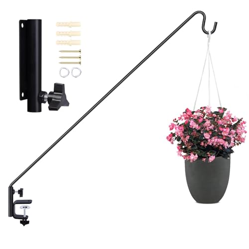 MIXXIDEA Deck Hook Outdoor Hanging Brackets：43 Inches Wall Mounted Hook Plants & Wind Chimes Risk-Free Lanterns Large Wind Chimes Lanterns - size: 43"Deck hook with 1 pack wall-mounted part