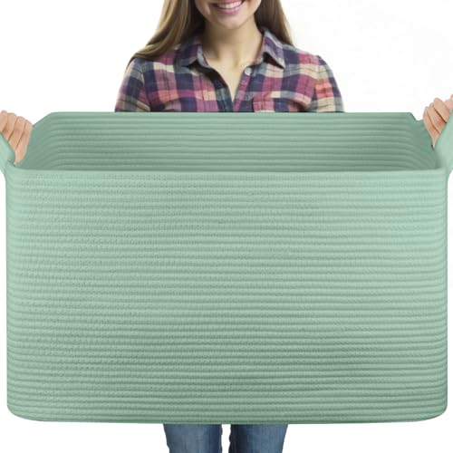 OIASKET 95L Extra Large Blanket Basket, 24" x 16.9" x 14.2" Woven Basket - color: Green, size: 24"x16.9"x14.2"