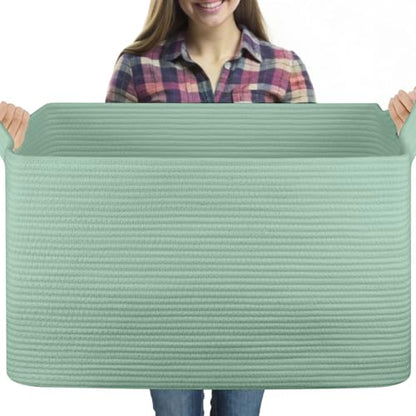 OIASKET 95L Extra Large Blanket Basket, 24" x 16.9" x 14.2" Woven Basket - color: Green, size: 24"x16.9"x14.2"
