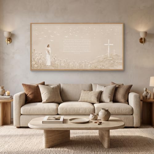 Christian Jesus Bible Verse Framed Canvas Wall Art Set-40"x20"x1 - color: Neutral Jesus Bible Verse Wall Art, size: 40"L x 20"W