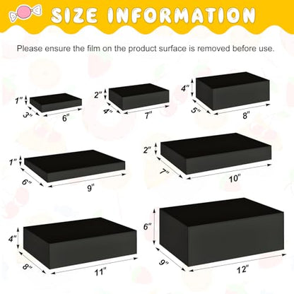 Leinuosen 7 Pcs Large Acrylic Buffet Risers, 6-12" Rectangle, Black - color: Black, size: 6" to 12", style: Rectangle