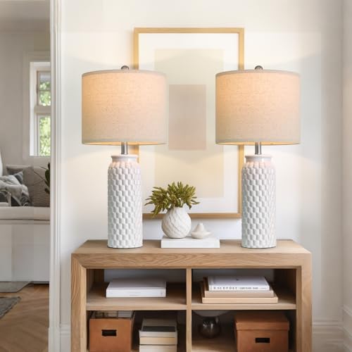 USumkky 27" Ceramic Table Lamps Set of 2 - Modern Farmhouse & Boho Style, Bedside Nightstand Lamps for Bedroom, Living Room End Table Lamps, Small Desk Lamp(White) - color: 27" White