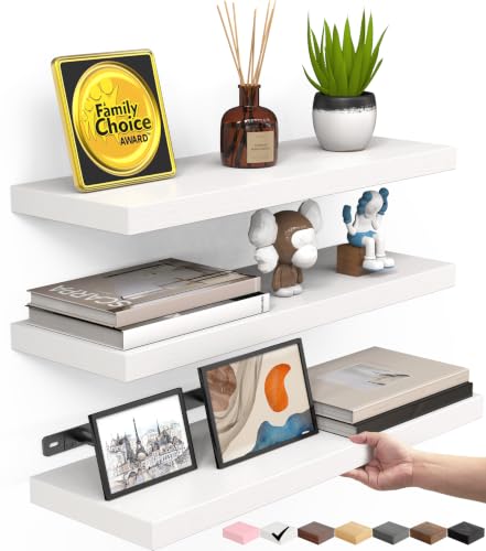 BAYKA White Floating Shelves 15.7in, Set of 3, Wall Mounted for Wall Decor - color: C. White - Modern Minimalist Style, size: 15.7inches