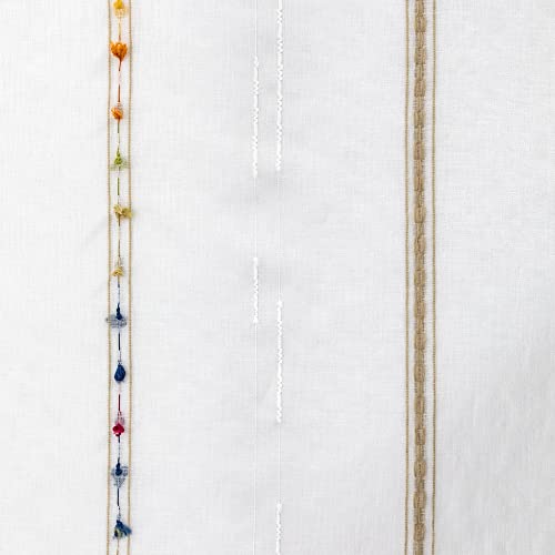 pureaqu Boho Striped Sheer Curtains Pompom Semi Sheer Drape 1PC W39 x L63