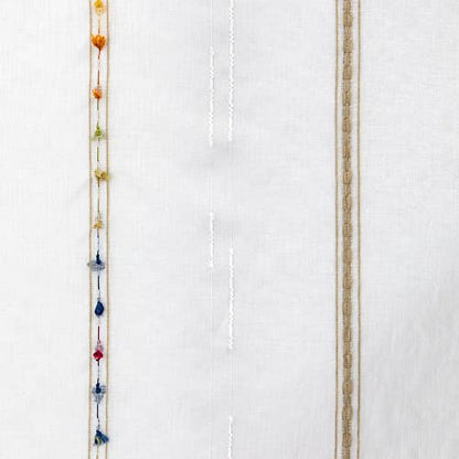 pureaqu Boho Striped Sheer Curtains Pompom Semi Sheer Drape 1PC W39 x L63