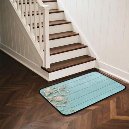 Teal Wood Kitchen Rug Non-Slip Indoor Carpet Absorbent Welcome Mat - color: A:a-4