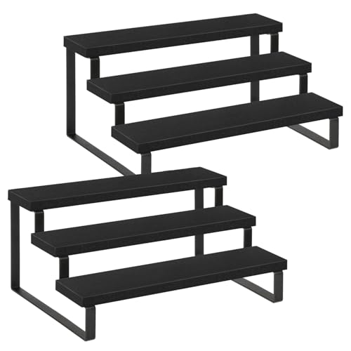 YINMIT Wooden Display Riser Stand, Tiered Perfume and Cologne Organizer Stand, 3 Tier Spice Rack Organizer, Rustic Display Shelf for Candles (3 Tier,2Pack,Black) - color: 3 Tier,2 Pack,Black