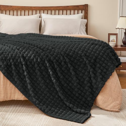 BEDELITE Checked Charcoal Grey Fleece Blanket Queen Size for Bed, 90"x90" - color: Charcoal Grey, size: Queen(90"x90")