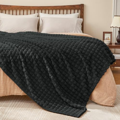 BEDELITE Checked Charcoal Grey Fleece Blanket Queen Size for Bed, 90"x90" - color: Charcoal Grey, size: Queen(90"x90")
