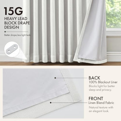 MIULEE Pinch Pleated Blackout Linen Curtains Beige White 2 Panels W50xL102 - color: Beige White, size: 50"W x 102"L (Pack of 2)