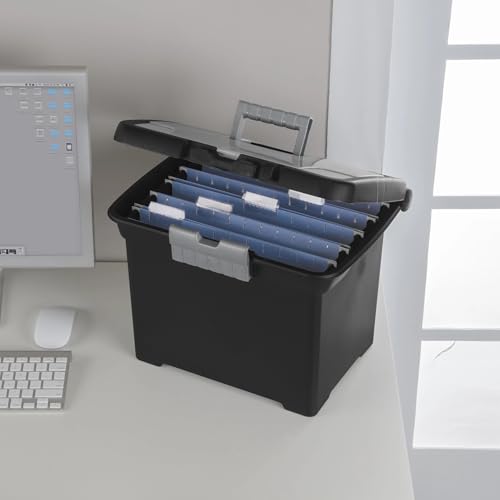 Lockable File Box, Stackable Document Organizer with Handle, Black