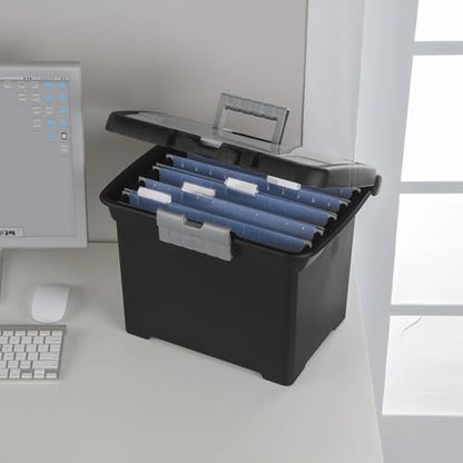 Lockable File Box, Stackable Document Organizer with Handle, Black