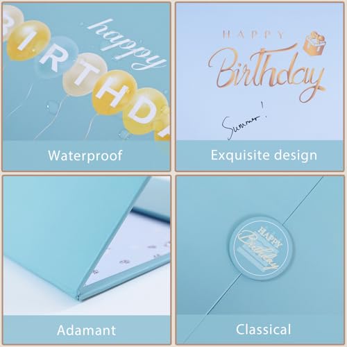 Crenics Dusty Blue and Gold Birthday Guest Sign in Book Alternative 18" x 12" - color: Dusty Blue and Gold