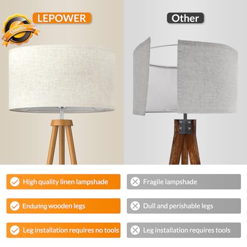LEPOWER Wood Tripod Floor Lamp, Mid Century Standing Lamp for Living Room - color: Brown