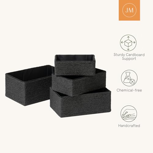 LA JOLIE MUSE Bathroom Basket Organizers, Paper Rope Storage, Black 4 Pack - color: Black